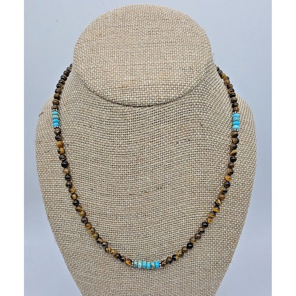 The Unbranded Brand Jewelry - Natural Tigers Eye Round Beads Natural Turquoise beads Necklace 18" Dainty NWT